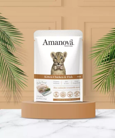 Amanova Mokra Karma dla Kociąt Kurczak Biała Ryba 85g