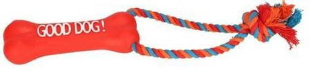 Dingo Zabawka Gumowa Kość + Sznur Czerwona 13cm