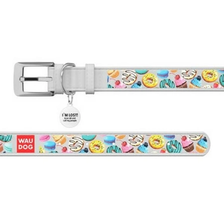 WAUDOG Obroża Dla Psa Biała w Pączki Z Adresówką QR L