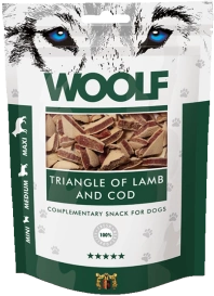 Woolf Przysmak Pies Lamb & COD Triangle, Trójkąciki Cielęcina Dorsz, 100g