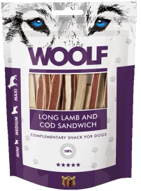 Woolf Przysmak Pies Soft Lamb & COD Sandwich Long - Cielęcina z Dorszem, 100g
