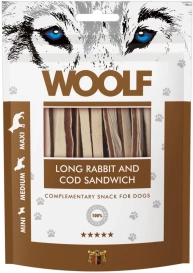 Woolf Przysmak Pies Long Rabbit&Cod Sandwich - Królik z Dorszem paski, 100g