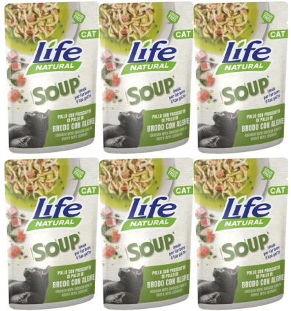 Life Cat Natural Zupa dla Kota Kurczak Szynka Algi 6x60g