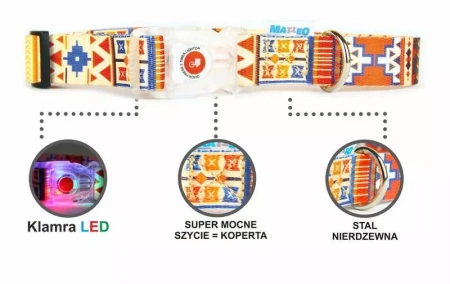 Matteo Obroża Taśmowa dla Psa LED Boho 25mm/38-65cm