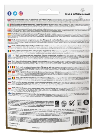 Woolf Przekąska Pies Rabbit & COD Triangle, Trójkąciki Królik Dorsz, 100g