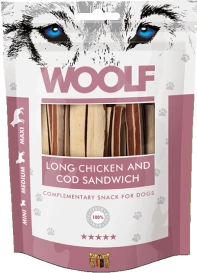 Woolf Przysmak Pies Long Chicken Cod Sandwich, 100g