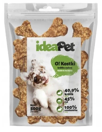 IdeaPet Przysmak dla Psa Kostki Królik z Ryżem 9cm 500g