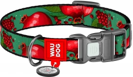 WAUDOG Obroża Dla Psa Zielona Granaty z Adresówką QR M