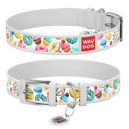 WAUDOG Obroża Dla Psa Biała w Pączki Z Adresówką QR XS