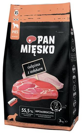 Pan Mięsko Karma Sucha dla Psa XS Cielęcina Indyk 3kg