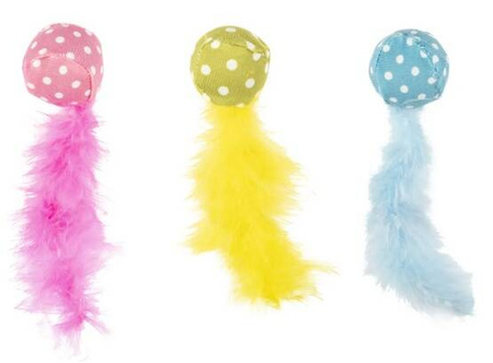 Flamingo Zabawka Dla Kota Piłeczka z Piórkiem Kolor Mix