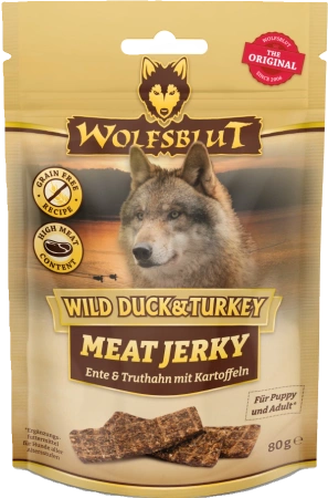 Wolfsblut Dog Meat Jerky Przysmak dla Psa Kaczka Indyk 80g