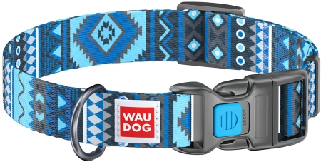 WAUDOG Obroża Dla Psa Niebieska Etno z Adresówką QR L