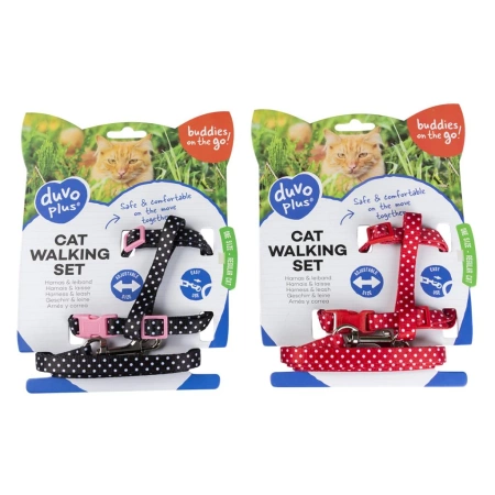 Duvo+ Zestaw Smycz i Szelki Dla Kota W Kropki 20-35cm