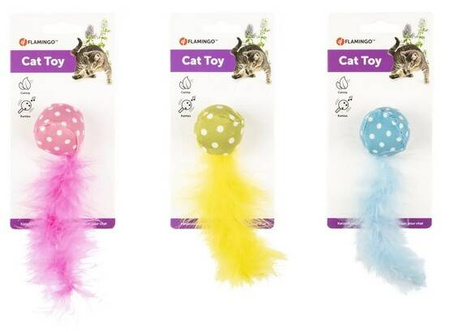 Flamingo Zabawka Dla Kota Piłeczka z Piórkiem Kolor Mix