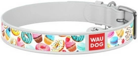 WAUDOG Obroża Dla Psa Biała w Pączki Z Adresówką QR XS
