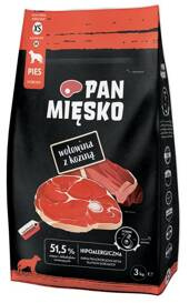 Pan Mięsko Karma Sucha dla Psa XS Wołowina Kozina 3kg