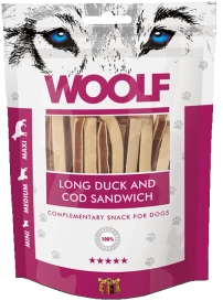 Woolf Przysmak Pies Long Duck Cod Sand - Kaczka z Dorszem Paski, 100g