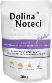 Dolina Noteci Premium Pies Junior Wątróbka z królika i ozory z jelenia saszetka 100g