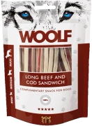 Woolf Przysmak Pies Long Beef&Cod Sandwich - Wołowina z Dorszem paski, 100g